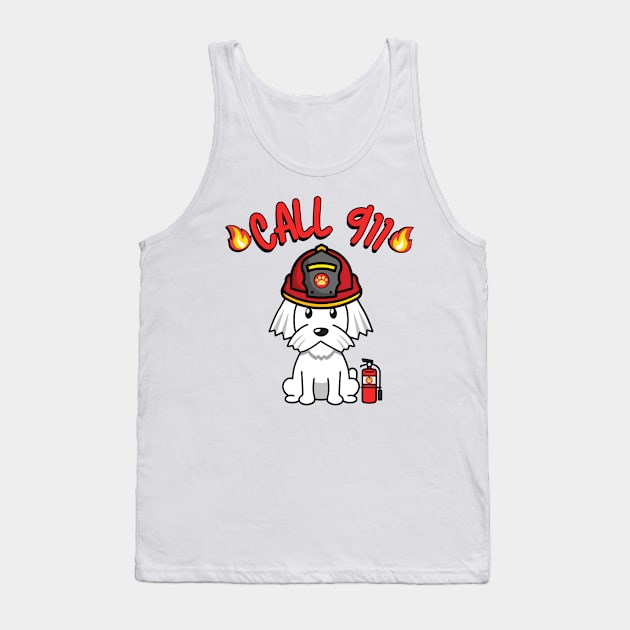 Cute white dog is a firefighter Tank Top by Pet Station